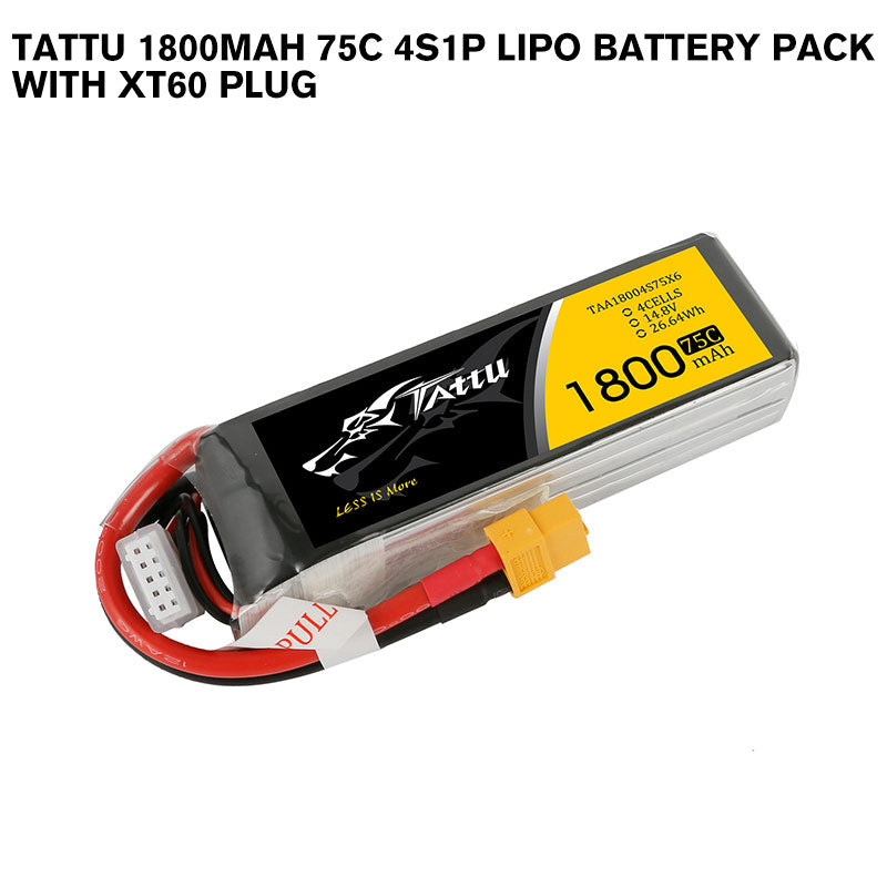 Tattu 1800mAh 75C 4S1P Lipo Battery Pack With XT60 Plug Tattu 1800mAh 75C 4S1P Lipo Battery Pack With XT60 Plug